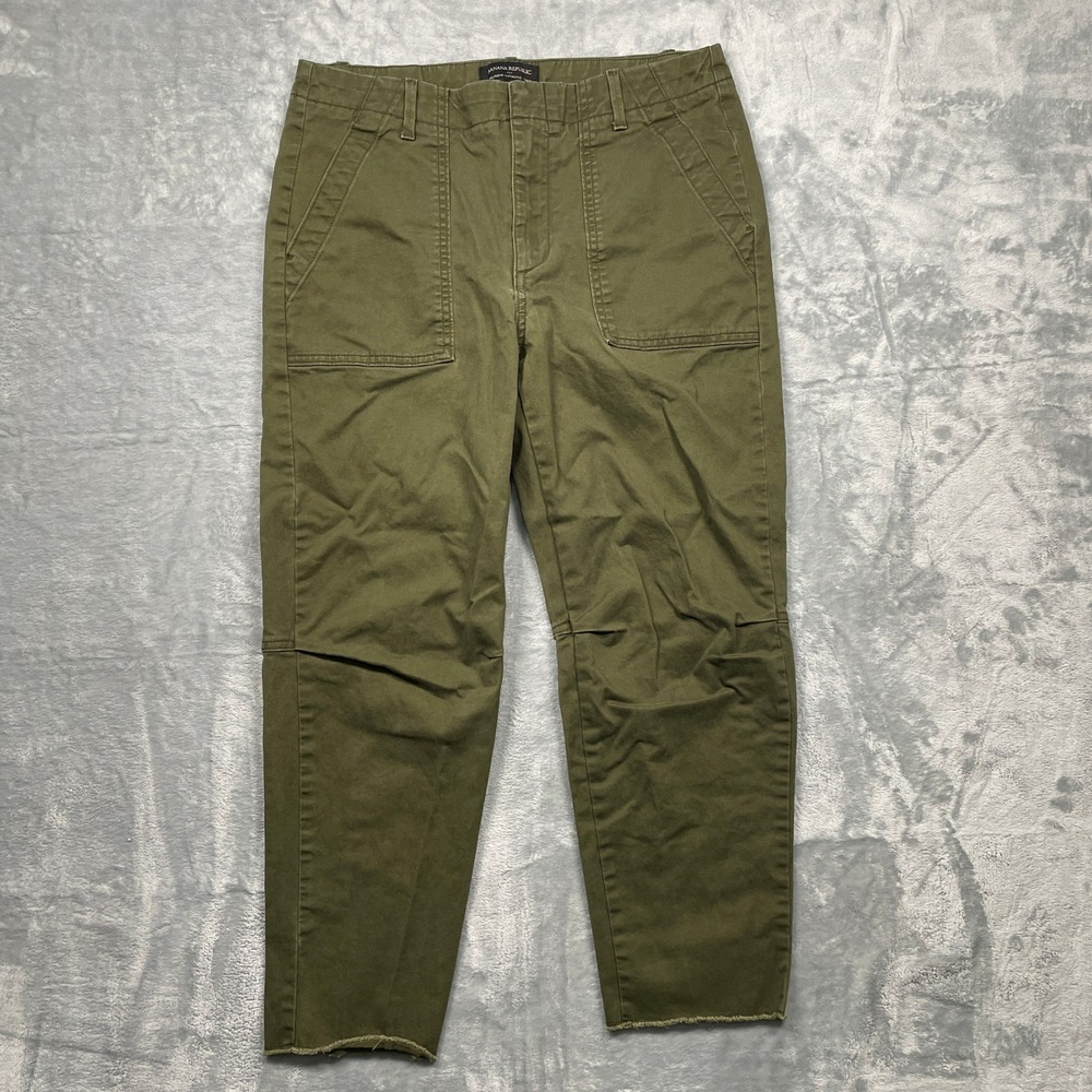 Banana Republic Girlfriend Authentic Chino Women Olive Green Utility Raw Hem 8P